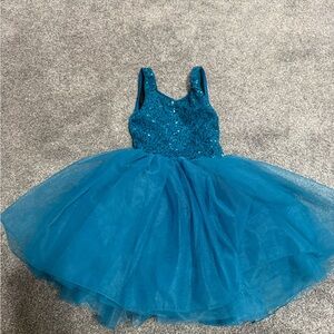 Weissman Sparkling Sequin Teal Blue Tulle Dance Costume Dress Sz IC (6-8)